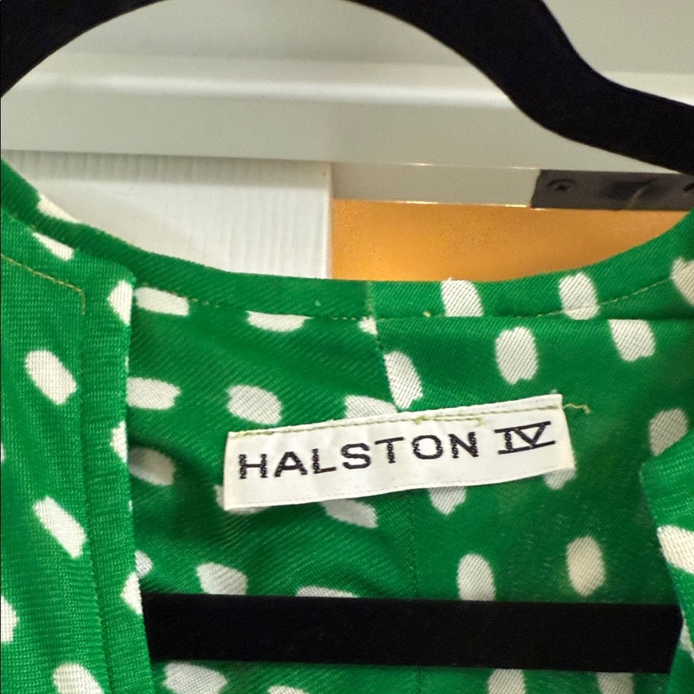 Vintage 1960 Halston Heritage Green and White Polka Dot House Dress - Picture 2 of 8